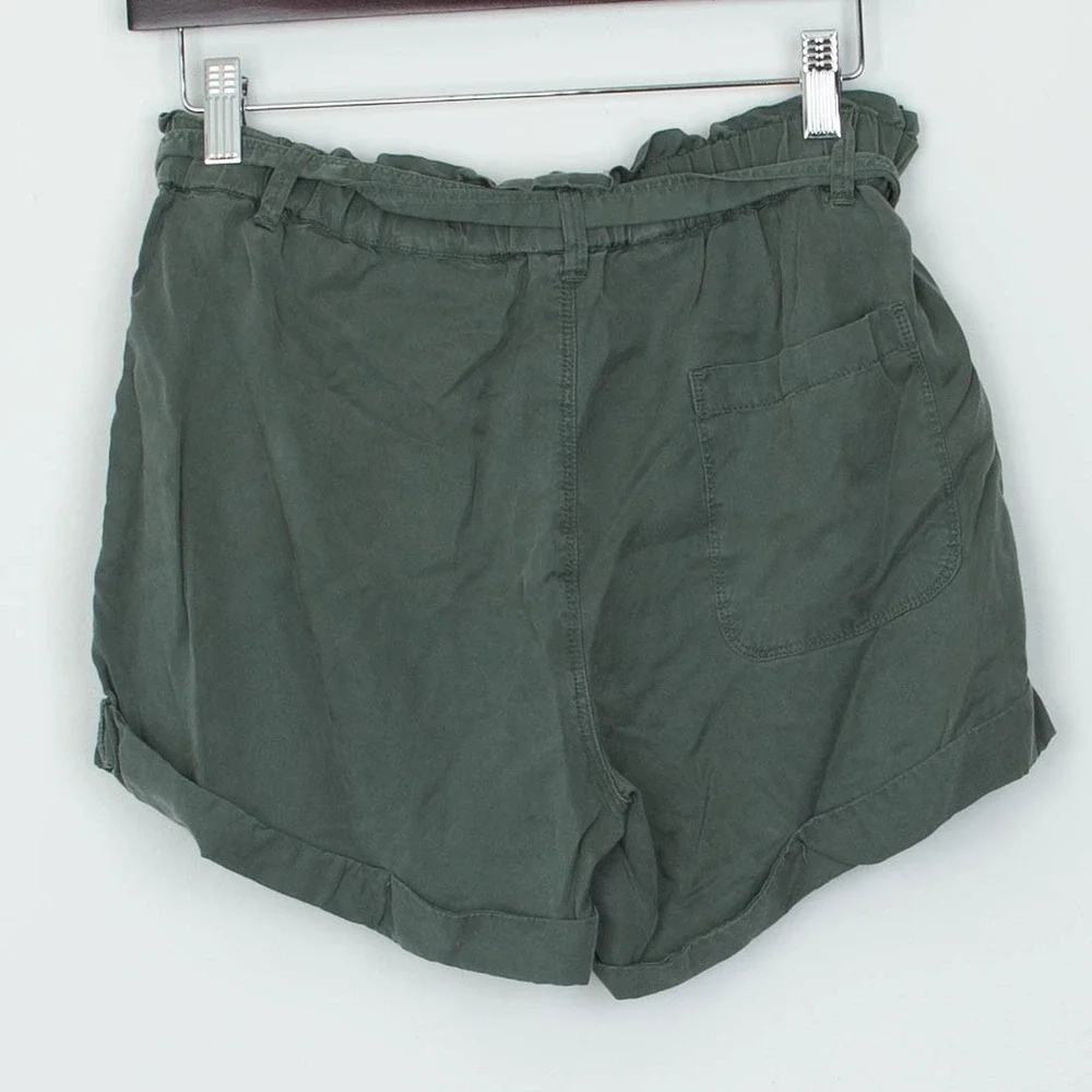 Aerie‎ Womens Paperbag Shorts Size XS Green Lyocell Tie Waist Casual Lightweight